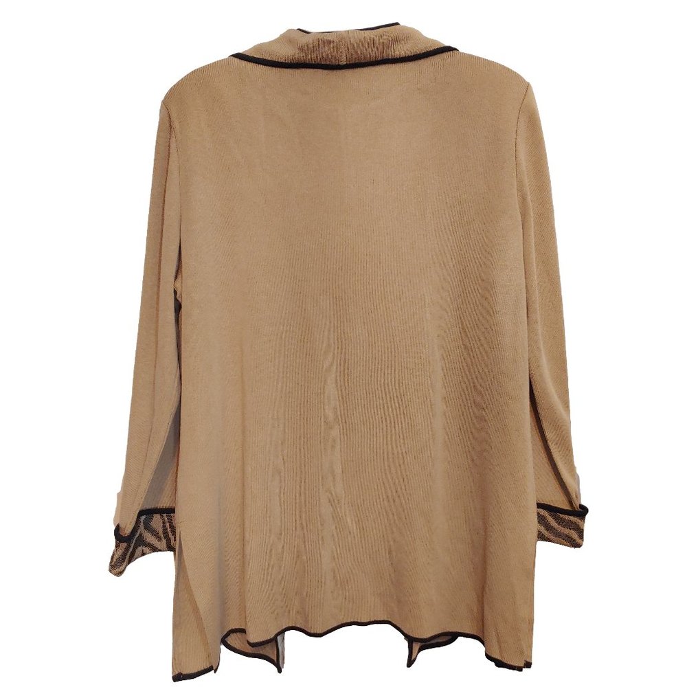 Ming Wang Tan Ruffle Collar Knit Cardigan Sweater - Picture 8 of 8